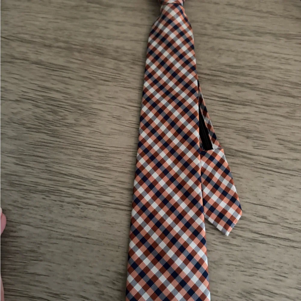 Lord & Taylor Blue and Orange Checkered Silk Tie
